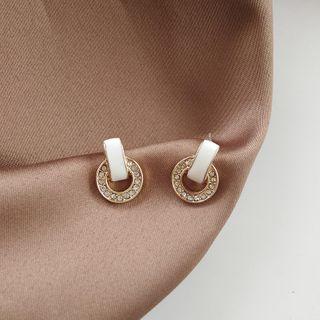 Rhinestone Interlocking Hoop Earring 1 Pair - S925 Silver - As Shown In Figure - One Size