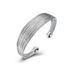 925 Sterling Silver Fashion Exaggerated Geometric Textured Bangle Silver - One Size