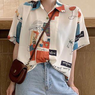 Print Loose-fit Blouse Off-white - One Size