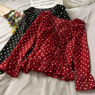 Ruffled-trim Dotted Crop Top