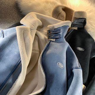Stand Collar Fleece Lined Zip Jacket