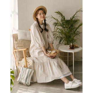 Balloon-sleeve Ruffle-hem Shirtdress