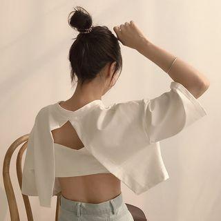 Backless Elbow-sleeve Crop T-shirt