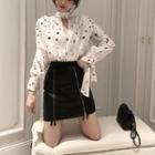 Star Long-sleeve Loose-fit Blouse / High-waist Skirt