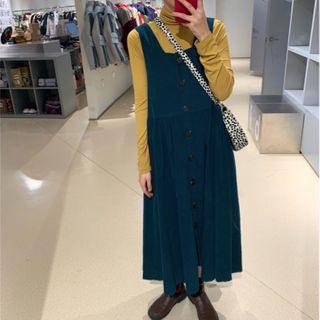 Buttoned Midi A-line Midi Pinafore Dress
