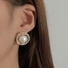 Rhinestone Faux Pearl Ear Stud 1 Pair - Gold & White - One Size