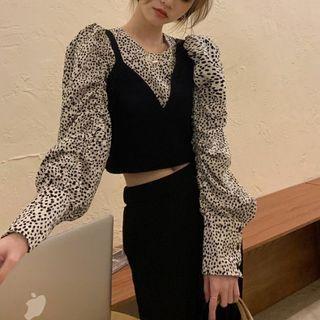 Puff-sleeve Leopard Print Blouse / Camisole Top