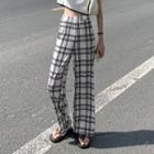 High-waist Plaid Two Tone Straight-cut Pants
