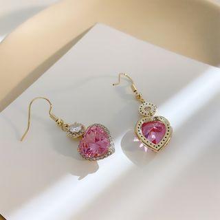 Rhinestone Heart Dangle Earring 1 Pair - Pink - One Size