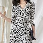 3/4-sleeve Leopard Print Maxi Wrap Dress