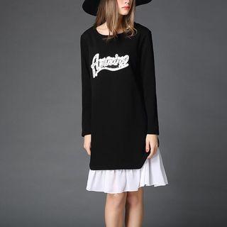 Mock Two Piece Long-sleeve Paneled Dress