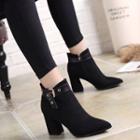 Faux-suede Buckled High-heel Ankle Boots