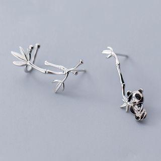 Non-matching 925 Sterling Silver Panda & Bamboo Dangle Earring As Shown In Figure - One Size
