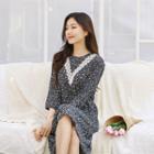 Crochet-trim Floral Midi Dress