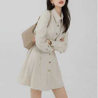 Long-sleeve Button Up A-line Dress