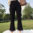 Frilled Tulle Trim Cropped Boot-cut Pants