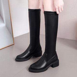 Low-heel Faux-leather Long Boots