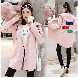 Letter Hooded Zip Hooded Trench Jacket