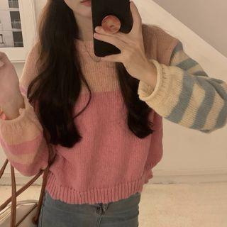 Color Block Sweater Light Purple - One Size