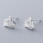 925 Sterling Silver Rhinestone Crown Earring 1 Pair - S925 Silver - Silver - One Size