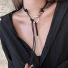 Faux Leather Necklace 1 Pc - Black & Silver - One Size