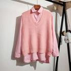 Set : Plain Shirt + Plain Knit Vest