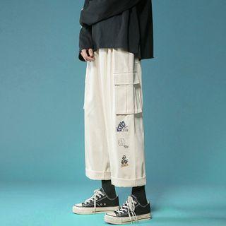 Cropped Graphic Print Wide Leg Cargo Pants