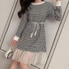 Houndstooth Long-sleeve Sweater Dress