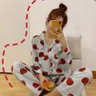 Set:tomato Printed Long-sleeve Top + Pants Red - One Size