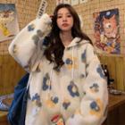 Floral Print Fleece Zip-up Hoodie