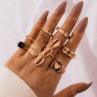 Set Of 8: Alloy Ring (assorted Designs) 16546 - 8 Pcs - Gold - One Size