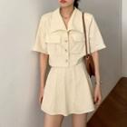 Plain Short-sleeve Shirt / A-line Skort