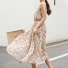 Sleeveless Pattern Midi Dress Beige - One Size