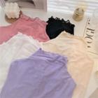 Long-sleeve Mock-neck Ruffle-trim Top