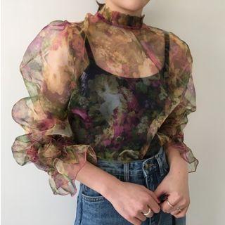 Set: 3/4-sleeve Sheer Top + Camisole Top