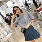 Set: Crew-neck Short-sleeve T-shirt + High Waist Skort