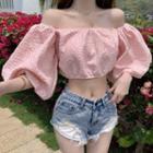 Elbow-sleeve Off Shoulder Blouse Pink - One Size
