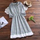 Long-sleeve Hooded Plaid Midi A-line Dress
