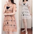 Set: Slipdress + Short-sleeve Lace A-line Mini Dress