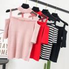 Mesh-panel Off-shoulder Knit Top