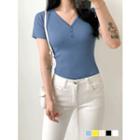 V-neck Silky Slim Ribbed Henley