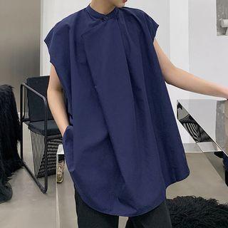 Cap-sleeve Band Collar Top