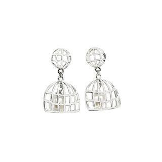 Sterling Silver Simple Creative Hollow Geometric Freshwater Pearl Stud Earrings Silver - One Size