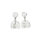 Sterling Silver Simple Creative Hollow Geometric Freshwater Pearl Stud Earrings Silver - One Size