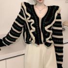 Ruffle Trim Sweater Black & Khaki - One Size
