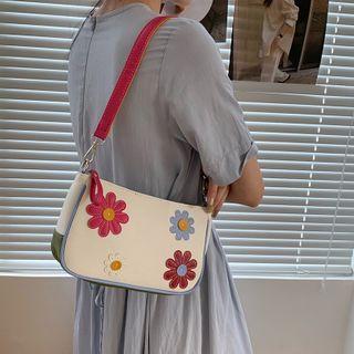 Flower Applique Contrast Color Crossbody Bag Cream White - One Size
