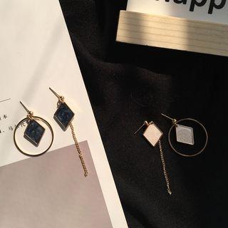 Non-matching Rhombus Stone Dangle Earring