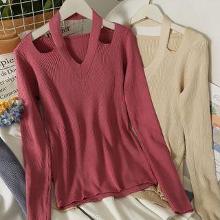 Details Cutout-shoulder Knit Halter Top In 5 Colors