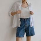 Set: Silky Drop-shoulder Shirt + Sleeveless Top