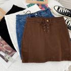 High-waist Washed Lace-up Mini Skirt
